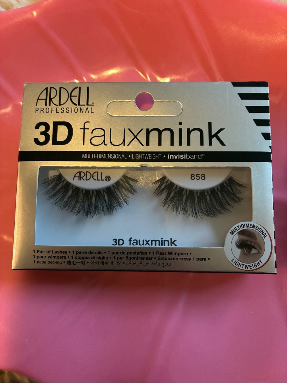 Ardell Faux Mink Lashes 858 in Black on Pink